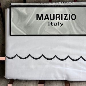 MAURIZIO Italy Scalloped Embroidery KING Sheet Set 100% Cotton/Fine Linen
